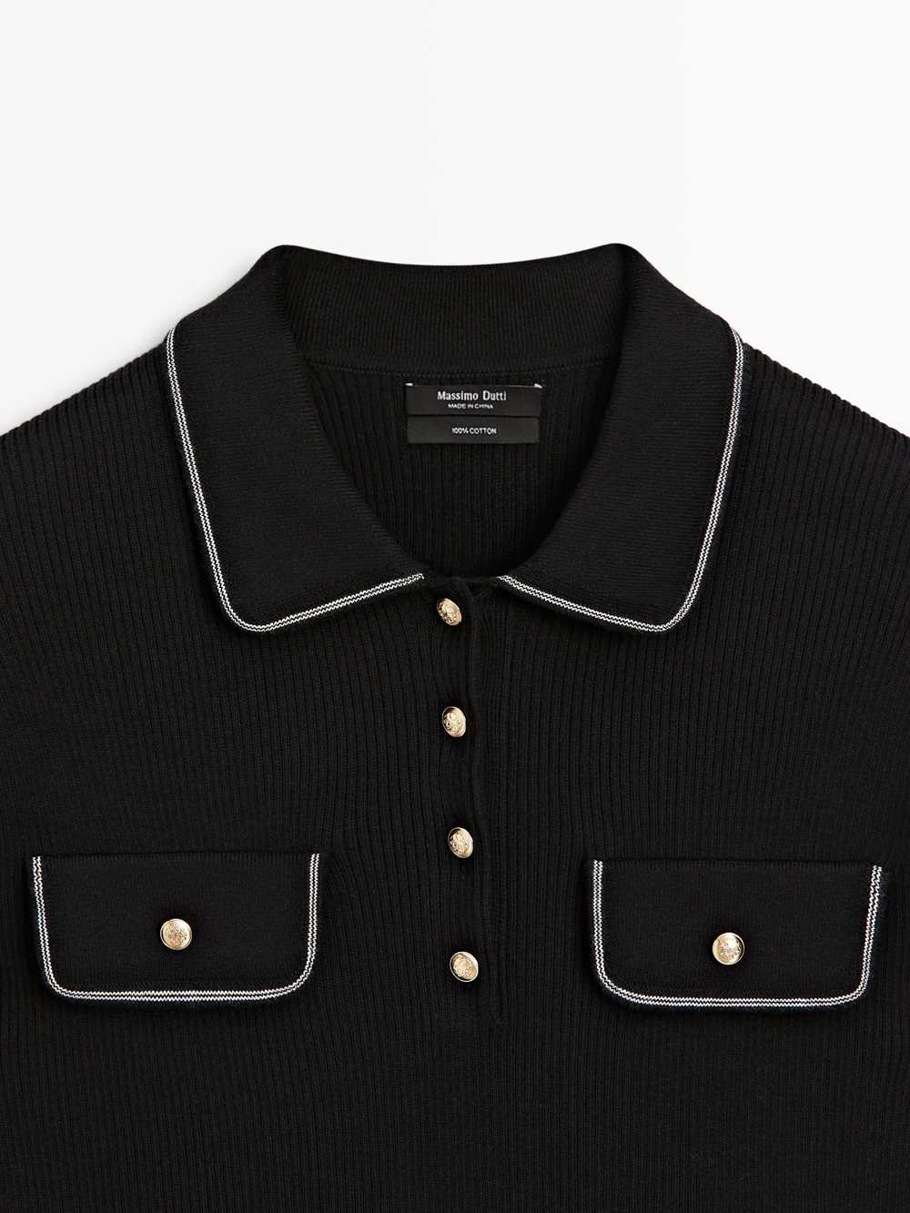 Massimo Dutti Футболка поло с короткими рукавами, черный