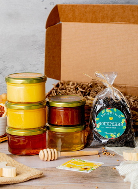 Набор №59 "5 видов мёда по 235гр + чай + ложка"