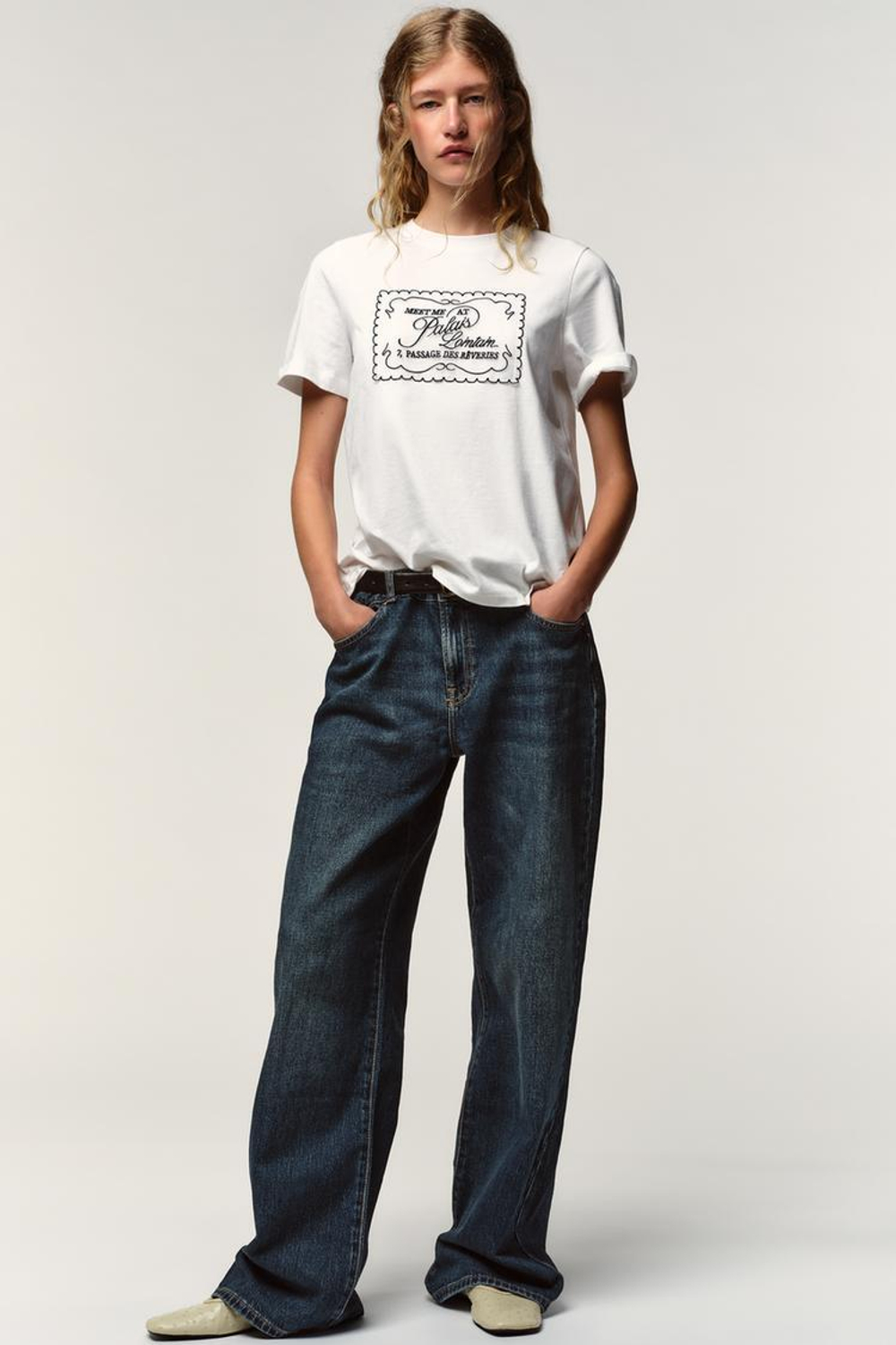 ZARA ФУТБОЛКА ИЗ ОРГАНЗЫ С НАДПИСЬЮ, БЕЛЫЙ