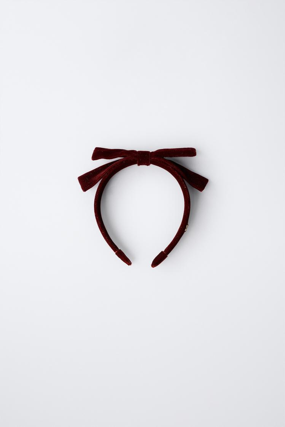 ZARA БАРХАТНЫЙ ОБОДОК С БАНТОМ И БЛЕСТКАМИ, ГРАНАТОВЫЙ