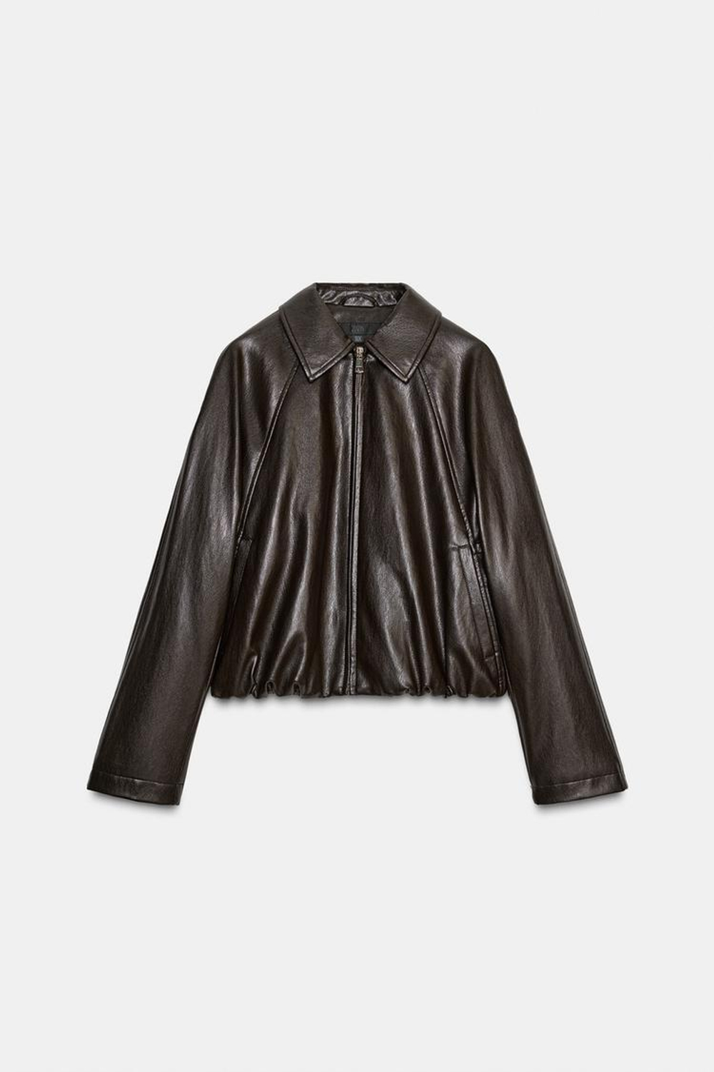 ZARA БОМБЕР ИЗ ИСКУССТВЕННОЙ КОЖИ, ТЕМНО-КОРИЧНЕВЫЙ