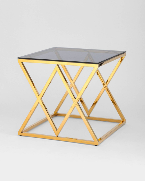 Журнальный стол 55*55 ИНСИГНИЯ золото стекло smoke