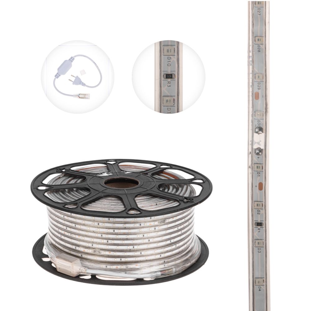 Лента светодиодная 220В, SMD2835, 4,8Вт/м, 60 LED/м, Зеленый, 10х7мм,с кабелем питания, IP67 NEON-NI