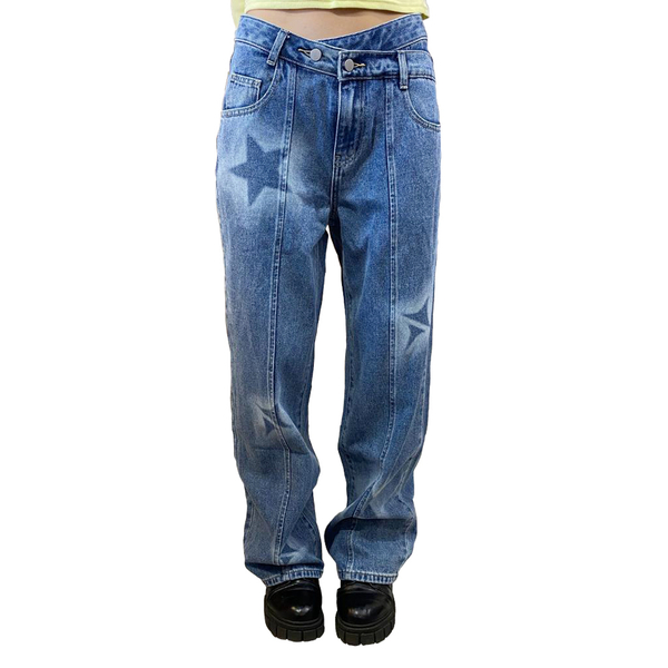 Женские широкие джинсы со звёздами