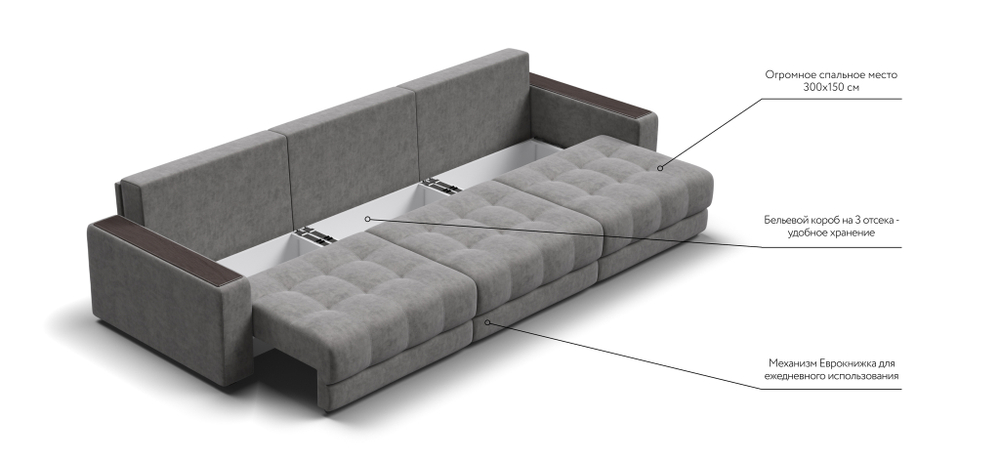 Диван BOSS GRAND Велюр Royal стоун