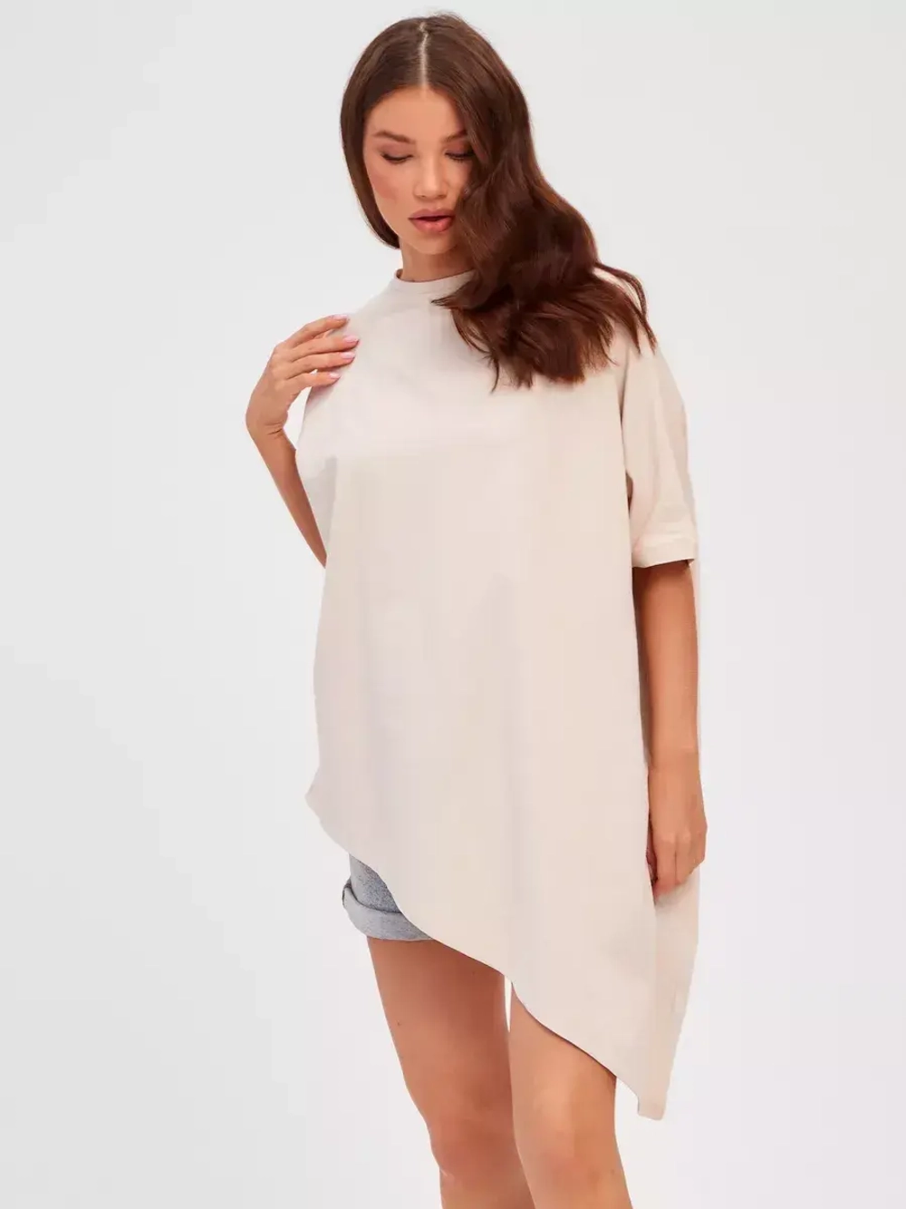 Туника оверсайз ассиметричная бежевый