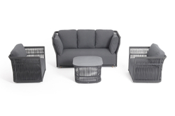 "Лугано" лаунж-зона 5-местная плетеная из роупа (веревки), каркас алюминиевый темно-серый, роуп темно-серый