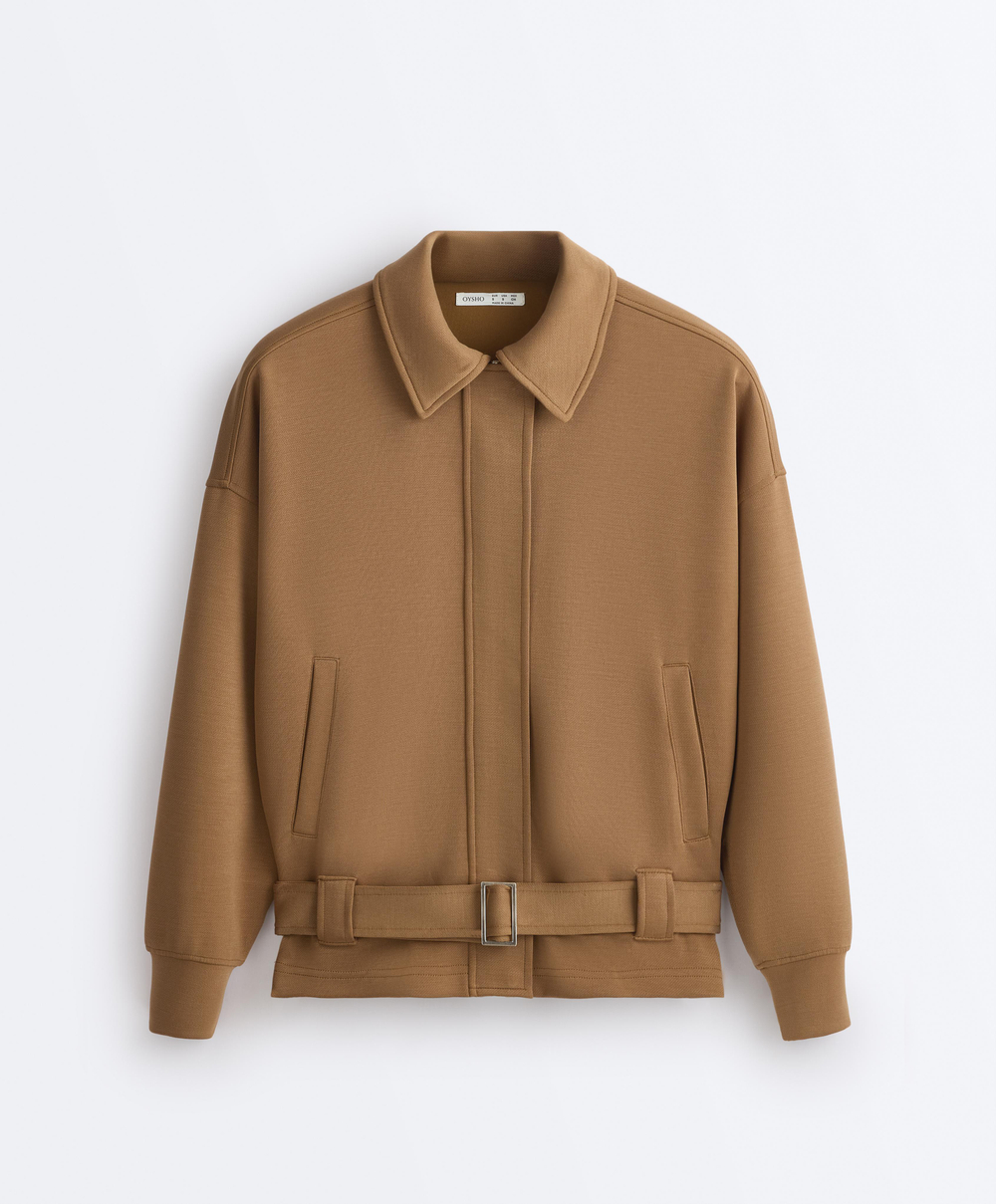 Oysho Куртка-пиджак из саржи с поясом, медный