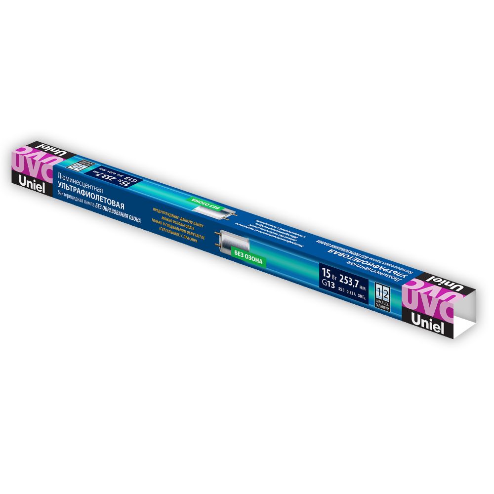 EFL-T8-15-UVCB-G13-CL Лампа ультрафиолетовая бактерицидная. Спектр UVC 253.7нм. Картон. ТМ Uniel