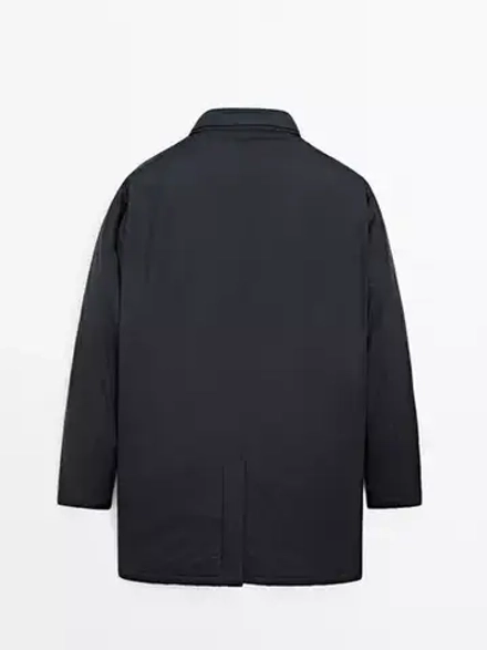 Massimo Dutti Непромокаемая парка из смесового пуха, морской темно-синий