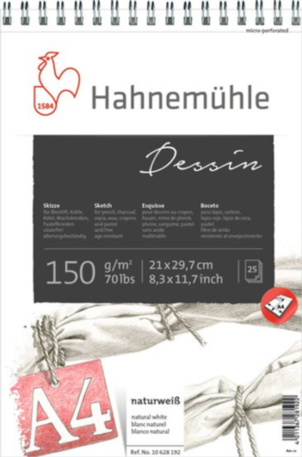 Альбом для эскизов на спирали «Dessin»,Hahnemuhle A4, 150 г/м2, 25 л
