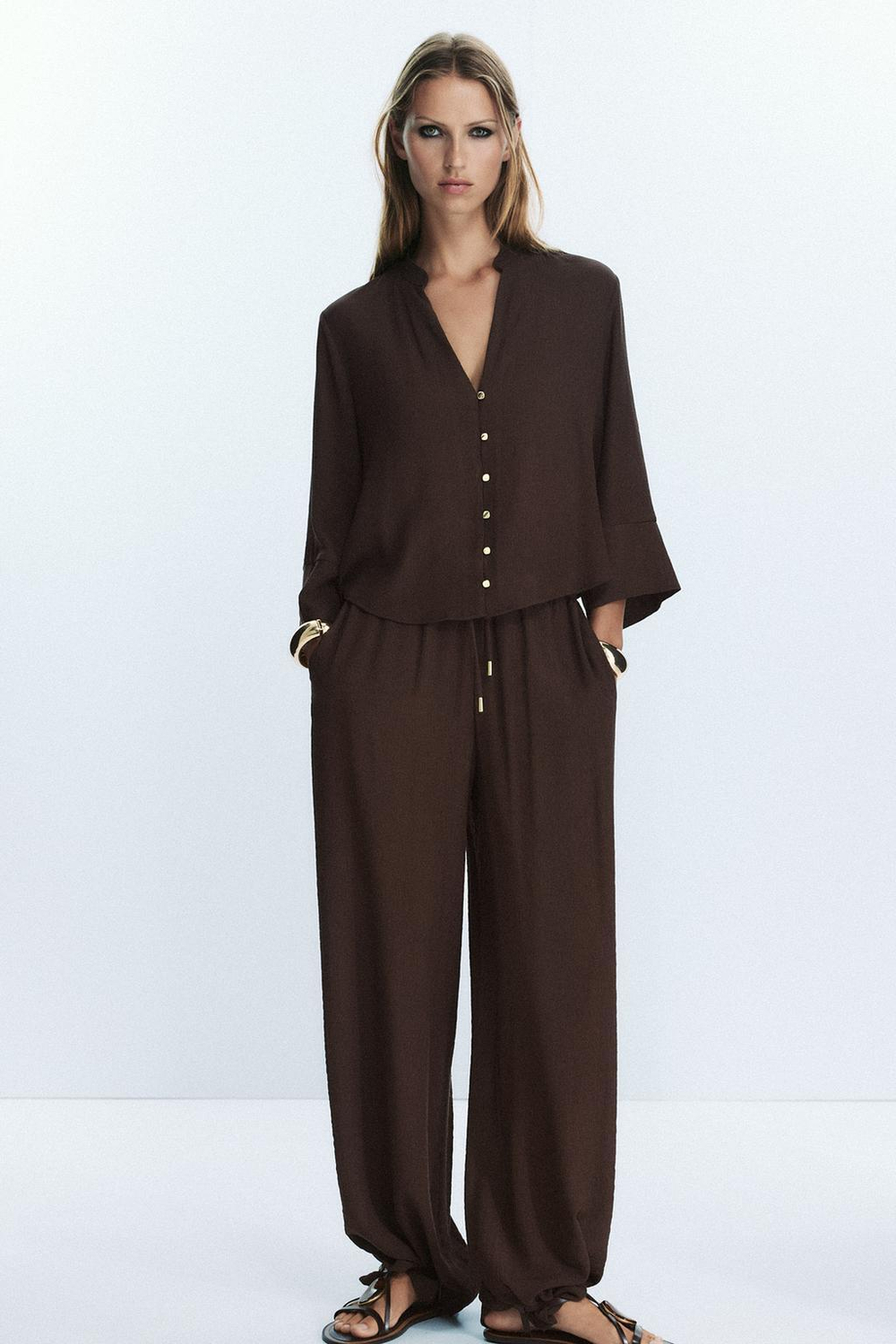 ZARA БЛУЗА BAMBULA, КОРИЧНЕВЫЙ