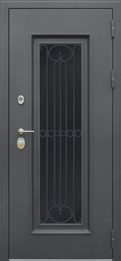 Стальная дверь "Grand Lux light 2" с окном и лазерной резкой (терморазрыв 3к). Заказная модель.