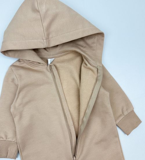 Комбинезон из футера с начесом, Темно-бежевый