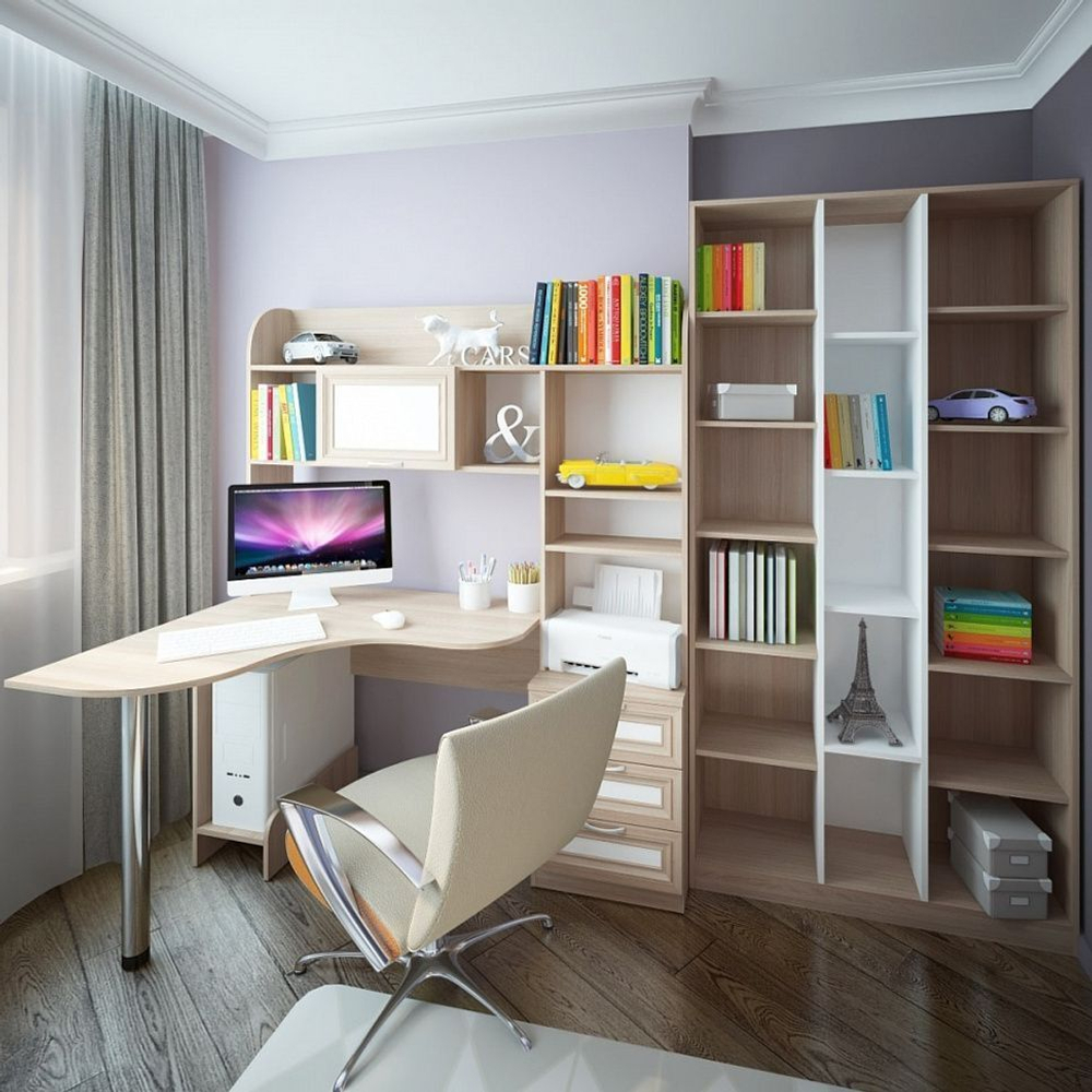 Стол компьютерный левый OSTIN №20 (Ясень Шимо светлый/Белый)