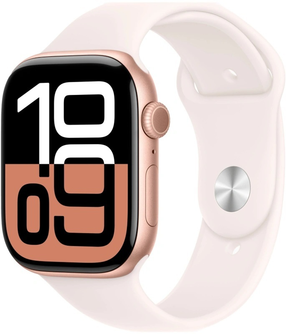 Apple Watch Series 10, 46 мм, алюминий цвета «розовое золото», спортивный ремешок цвета "Light Blush", размер M/L (MWWU3)