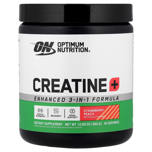 Optimum Nutrition, Creatine +, клубника и персик, 360 г (12,69 унции)