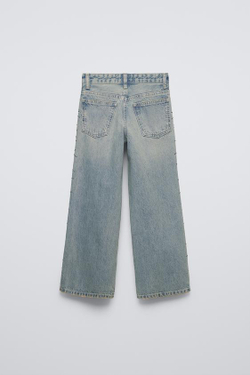 ZARA ДЖИНСЫ WIDE LEG СО СТРАЗАМИ, ГОЛУБОЙ