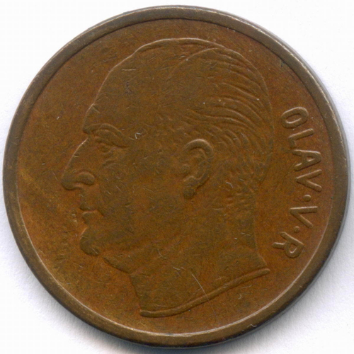 5 эре 1970 год. Норвегия (Улаф V). Лось. Бронза, диаметр 27 мм. VF-XF