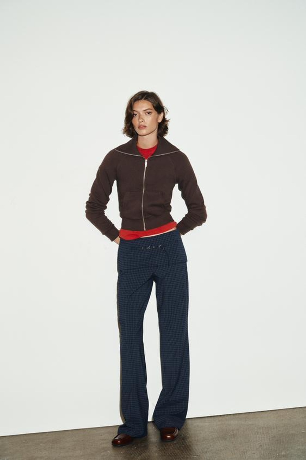 ZARA БРЮКИ В КЛЕТКУ С РЕМНЕМ, ИНДИГО