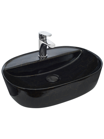 Раковина накладная (мрамор черная с золотом) WeltWasser WW  ELBACH 2202 K509 505х385х120