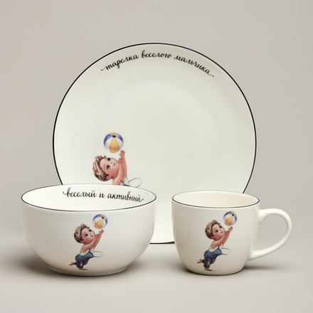 НАБОР ПОСУДЫ LEFARD ВЕСЕЛЫЙ МАЛЬЧИК 3 ПР.: САЛАТНИК 470МЛ, ТАРЕЛКА 20СМ, КРУЖКА 220МЛ