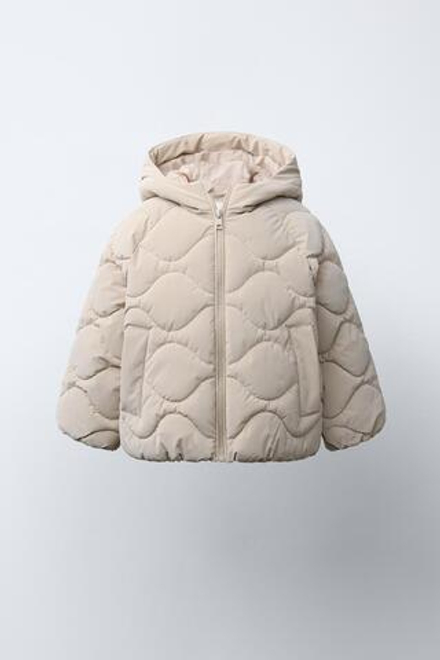 ZARA СТЕГАНАЯ КУРТКА ИЗ ПРОРЕЗИНЕННОЙ ТКАНИ, ПЕСОЧНЫЙ