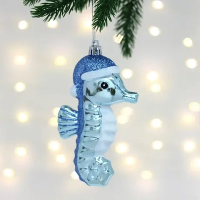 Елочная игрушка «Морской конек» 8*4*14 см, Голубой