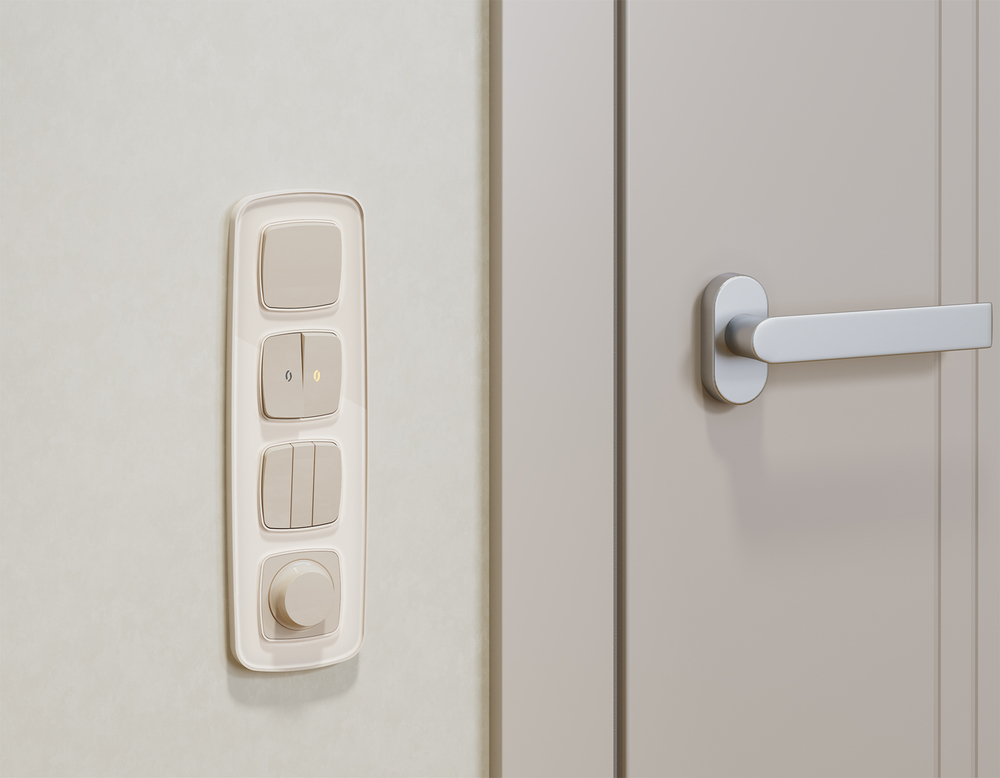 MO324030 Комплект механизма 2-кл проходного выключателя с подсветкой 3200K OMEGA Бежевый матовый QUANT (OP3240, VM120, G22Y)