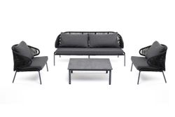 "Милан" лаунж-зона 5-местная плетеная из роупа (веревки), каркас алюминиевый серый, роуп темно-серый