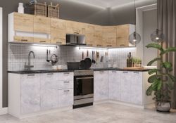 Модульный кухонный гарнитур «Дуся» 3000/1600 (дуб бунратти/цемент), ЛДСП, ДСВ Мебель