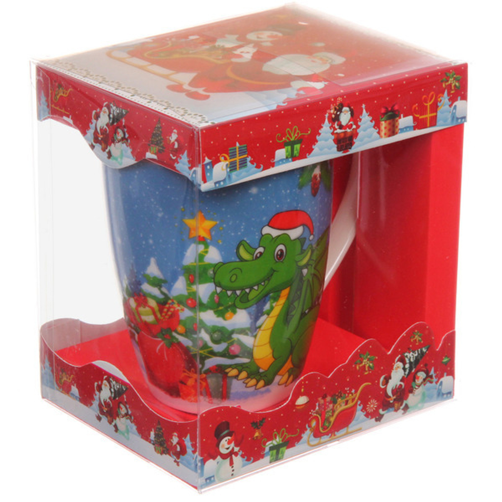 Кружка керамическая 370мл «Дракоша» с ложкой в подарочной коробке