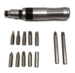 Отвертка ударная с набором бит и адаптером,13пр 1/2''(F)х5/16''(F) (PH 1,2,3,4х36мм, PH3х80мм, SL 5,6,7,8х36мм, SL8х80мм, H 7,8х36мм) в метал. кейсе Forsage F-5064A