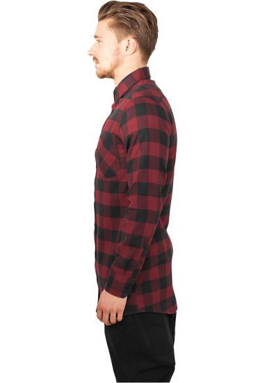 Рубашка URBAN CLASSICS Long Checked Flanell Shirt (Черный (Black/Burgundy)