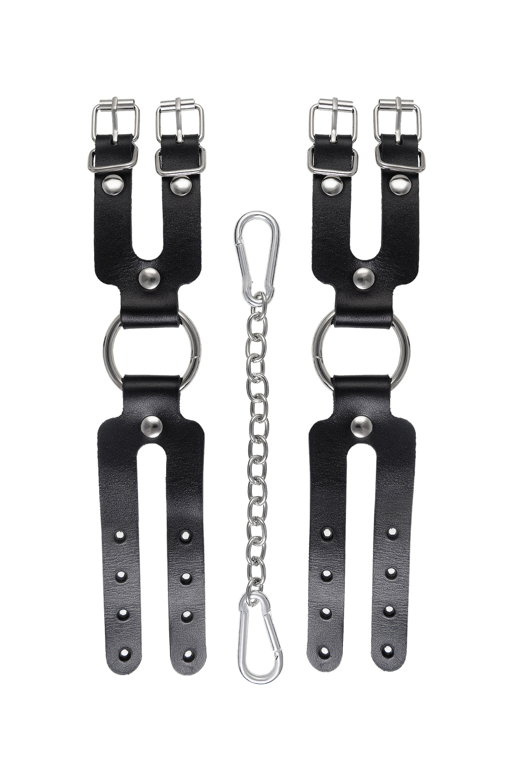 Наручники-браслеты из двух ремешков натуральная кожа чёрные