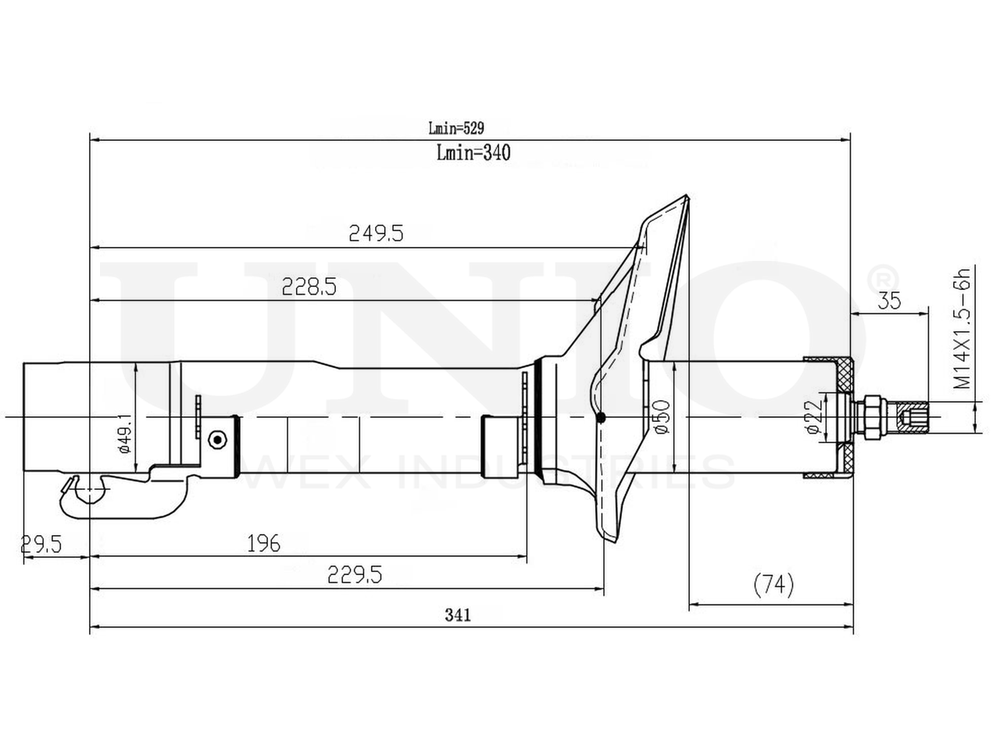 Амортизатор газовый передней подвески UNIO SAB-10613