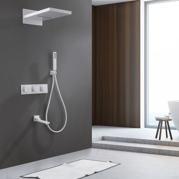 Душевая система ABBER Daheim AF8253W скрытого монтажа с изливом, термостат, белый матовый