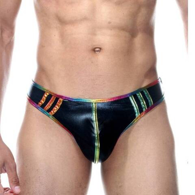 Черные трусы-тонги с блестящей радужной отделкой (Размер: S) (Цвет: черный)