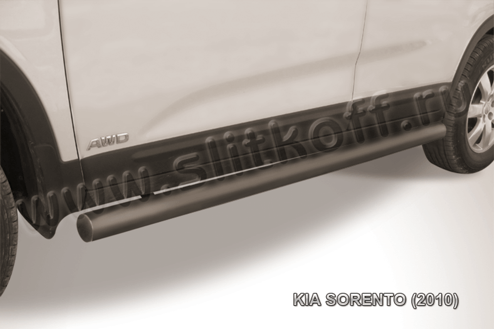 Пороги стальные Kia Sorento (2009-2012) d76 труба (серебристые)