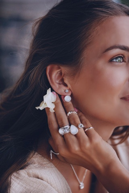 Двойные серьги-трансформеры с лунным радужным камнем и белым цирконом