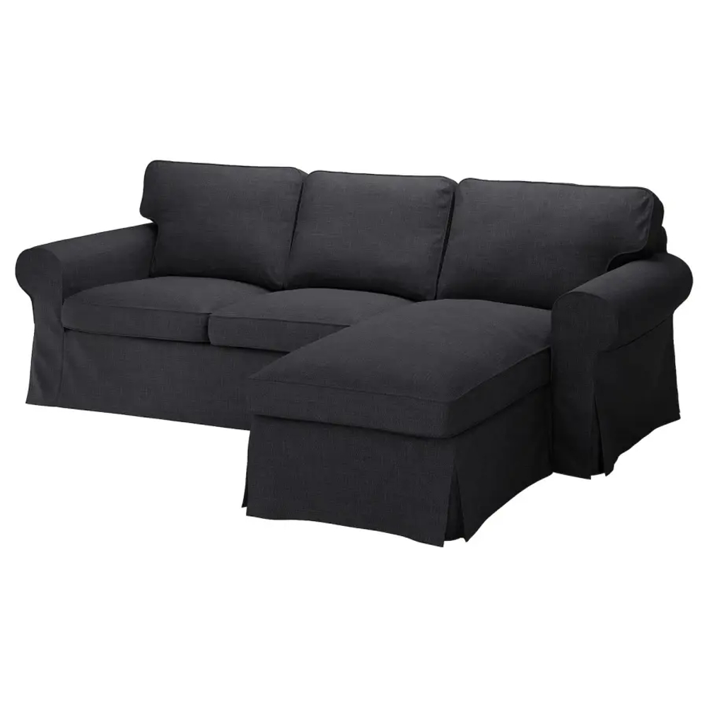 Диван 3-местный с оттоманкой - IKEA EKTORP/ЭКТОРП ИКЕА, черный/антрацит