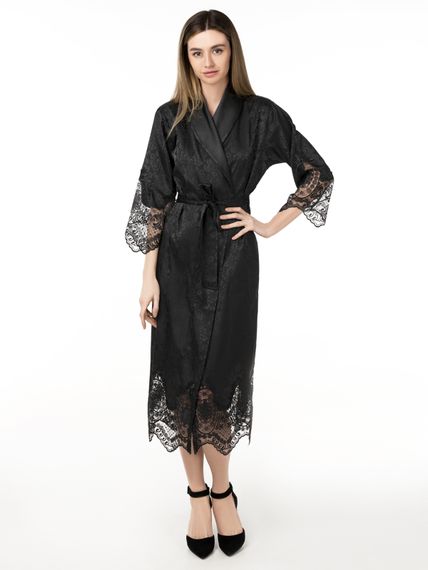 Женский шелковый халат 15055 черный NUSA Турция