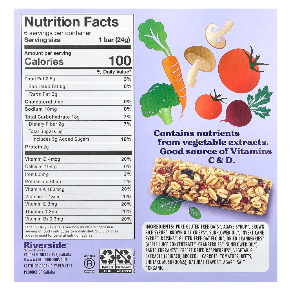 MadeGood, Батончики мюсли, ягодное ассорти, 6 батончиков, по 24 г (0,85 унции)