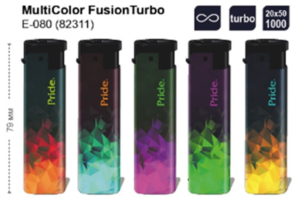 Зажигалка "Pride" Е-080 MultiColor Fusion Turbo  50шт * 20бл (82311)
