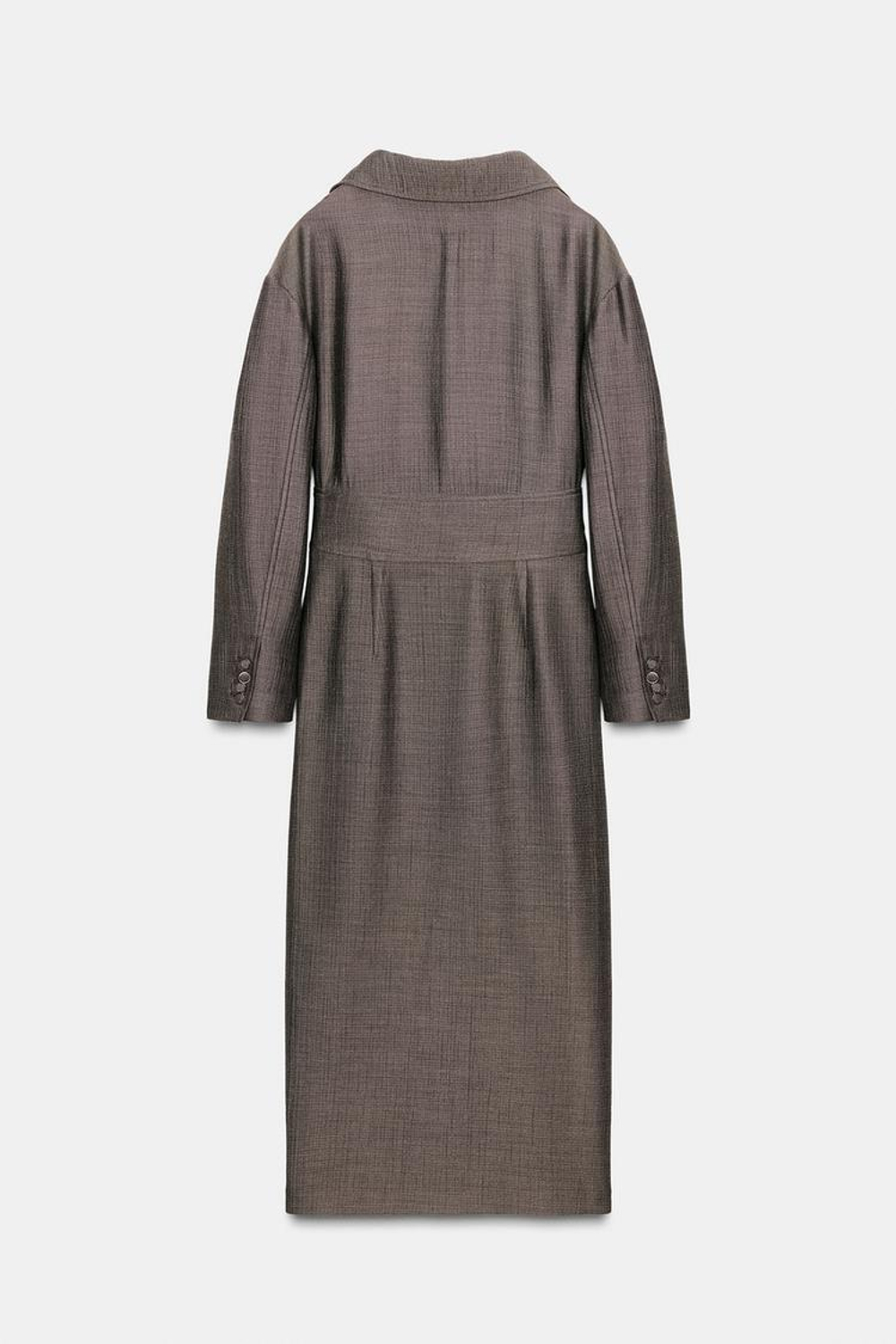 ZARA ПЛАТЬЕ МИДИ НА ЗАПÁХЕ, СЕРО-КОРИЧНЕВЫЙ