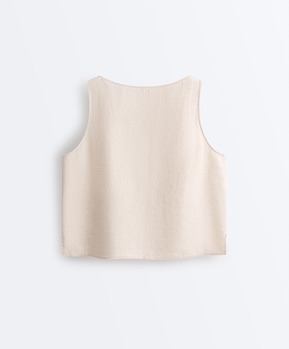 Oysho Топ из 100% льна, песочный меланж