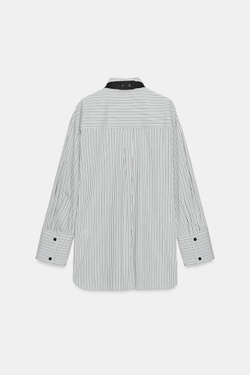 ZARA РУБАШКА ИЗ ПОПЛИНА С ГАЛСТУКОМ, ЧЕРНЫЙ/БЕЛЫЙ