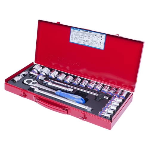 KING TONY (4528MR) Набор торцевых головок с принадлежностями 1/2", 6-гранные, 10-32 мм, 24 предмета