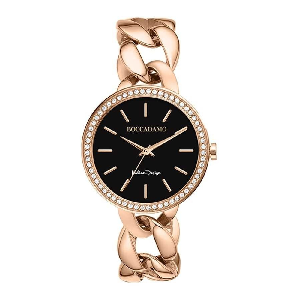 Часы Boccadamo LadyB Rosegold Black LB008 BW/RG с минеральным стеклом, кристаллами Swarovski