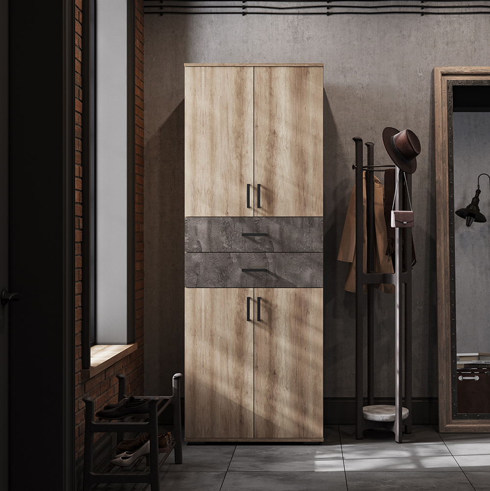 НЕЛЬСОН-5 Шкаф 2-х дверный с полками и ящиками Дуб каньон / Железный камень